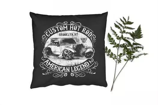 MuchoWow Декоративная подушка Диванная подушка Декоративная подушка для гостиной 60 x 60 см Mancave - Автомобиль - Ретро - Черный - Белый - Наволочка - Хлопчатобумажная ткань - Декоративные наволочки, мультиколор