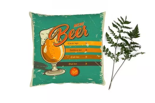 MuchoWow Декоративная подушка Диванная подушка Декоративная подушка для гостиной 60 x 60 см Man Cave - Пиво - Бар - Винтаж - Чехлы на подушки - Хлопчатобумажная ткань - Декоративные наволочки