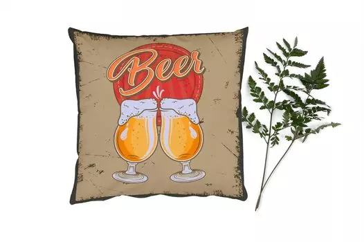 MuchoWow Декоративная подушка Диванная подушка Декоративная подушка для гостиной 60 x 60 см Мужская пещера - Пиво - Стекло - Ретро - Наволочка - Хлопчатобумажная ткань - Декоративные наволочки