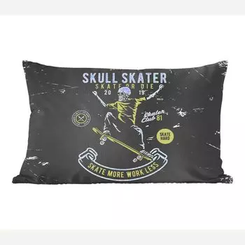 MuchoWow Декоративная подушка Диванная подушка Декоративная подушка для гостиной 60 x 40 см Скелет - Скейтборд - Ретро - Чехлы для подушек - Декоративные чехлы для подушек - Декоративные чехлы для подушек