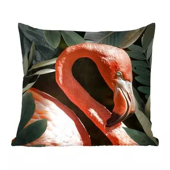 MuchoWow Декоративная подушка Диванная подушка Декоративная подушка для гостиной 60 x 60 см Фламинго - Листья - Портрет - Ботанический - Наволочка - Хлопчатобумажная ткань - Декоративные наволочки