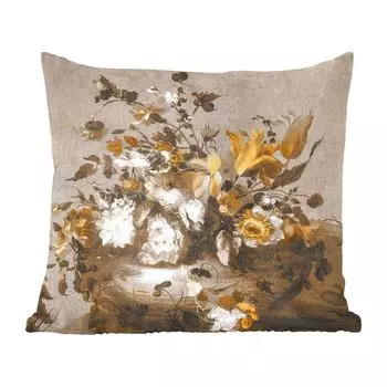 MuchoWow Декоративная подушка Диванная подушка Декоративная подушка для гостиной 60 x 60 см Цветы - Старые мастера - Желтый - Чехол на подушку - Хлопчатобумажная ткань - Декоративные наволочки