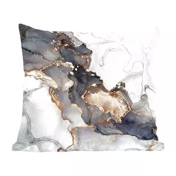MuchoWow Декоративная подушка Диванная подушка Декоративная подушка для гостиной 60 x 60 см Мрамор - Черный - Белый - Золото - Роскошь - Абстракция - Наволочка - Хлопчатобумажная ткань - Декоративные наволочки