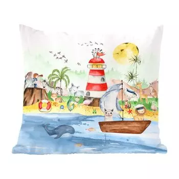 MuchoWow Декоративная подушка Диванная подушка Декоративная подушка для гостиной 45 x 45 см Пляж - Животные - Дети - Маяк - Мальчики - Чехлы на подушки - Декоративные чехлы на подушки - Декоративные чехлы на подушки