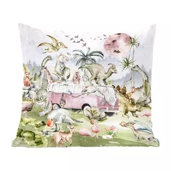 MuchoWow Декоративная подушка Диванная подушка Декоративная подушка для гостиной 60 x 60 см Динозавры - Дети - Автобус - Деревья - Животные - Дети - Чехлы на подушки - Хлопчатобумажная ткань - Декоративные наволочки