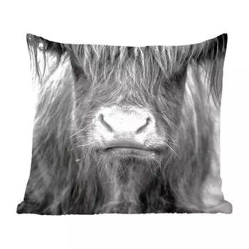 MuchoWow Декоративная подушка Диванная подушка Декоративная подушка для гостиной 60 x 60 см Шотландский горец - Корова - Черный - Белый - Животные - Чехол на подушку - Хлопчатобумажная ткань - Декоративные наволочки, мультиколор