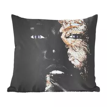 MuchoWow Декоративная подушка Диванная подушка Декоративная подушка для гостиной 60 x 60 см Женщина - Сусальное золото - Черный - Кожа - Роскошь - Чехол на подушку - Хлопчатобумажная ткань - Декоративные наволочки