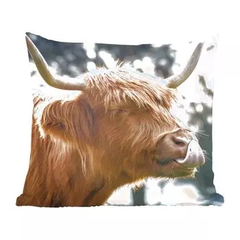 MuchoWow Декоративная подушка Диванная подушка Декоративная подушка для гостиной 60 x 60 см Шотландский горец - Корова - Весна - Животные - Наволочка - Хлопчатобумажная ткань - Декоративные наволочки
