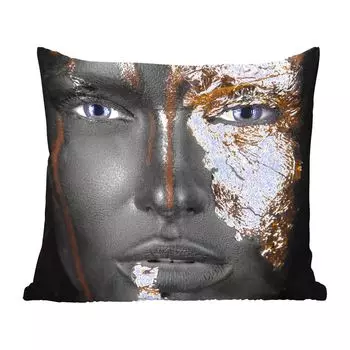 MuchoWow Декоративная подушка Диванная подушка Декоративная подушка для гостиной 60 x 60 см Женщина - Сусальное золото - Черный - Золото - Роскошь - Чехол на подушку - Хлопчатобумажная ткань - Декоративные наволочки