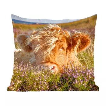 MuchoWow Декоративная подушка Диванная подушка Декоративная подушка для гостиной 40 x 40 см Шотландский горец - Пустошь - Трава - Животные - Чехлы на диванные подушки - без наполнителя
