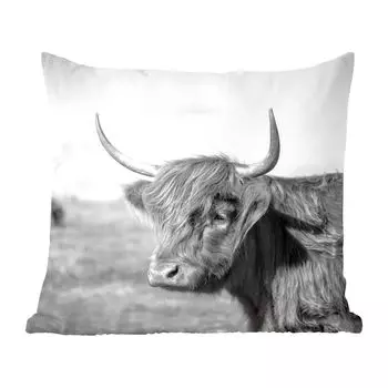 MuchoWow Декоративная подушка Диванная подушка Декоративная подушка для гостиной 60 x 60 см Шотландский горец - Животные - Черный - Белый - Наволочка - Хлопчатобумажная ткань - Декоративные наволочки, мультиколор