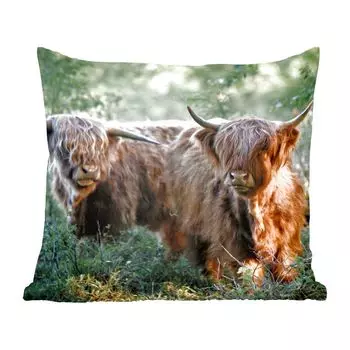 MuchoWow Декоративная подушка Диванная подушка Декоративная подушка для гостиной 50 x 50 см Шотландский горец - Лес - Животные - Наволочки - Украшение - Спальня