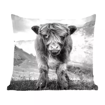 MuchoWow Декоративная подушка Диванная подушка Декоративная подушка для гостиной 50 x 50 см Шотландский горец - Горный - Черный - Белый - Наволочки - Украшение - Спальня