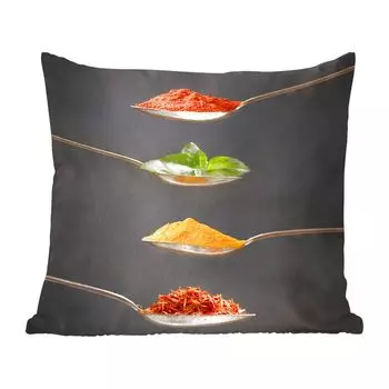 MuchoWow Декоративная подушка Диванная подушка Декоративная подушка для гостиной 60 x 60 см Травы - Ложки - Специи - Черный - Итальянский - Чехлы на подушки - Хлопчатобумажная ткань - Декоративные наволочки