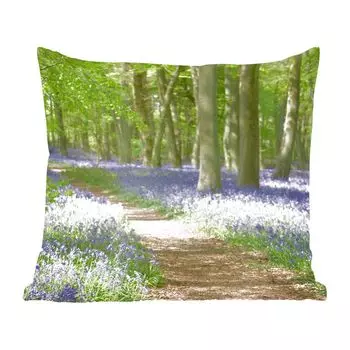 MuchoWow Декоративная подушка Диванная подушка Декоративная подушка для гостиной 45 x 45 см Лес - Дорожка - Цветы - Фиолетовый - Зеленый - Природа - Чехлы для подушек - Декоративные чехлы для подушек - Декоративные чехлы для подушек