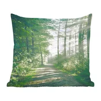 MuchoWow Декоративная подушка Диванная подушка Декоративная подушка для гостиной 45 x 45 см Лес - Тропа - Солнце - Деревья - Зеленый - Природа - Чехлы для подушек - Декоративные чехлы для подушек - Декоративные чехлы для подушек