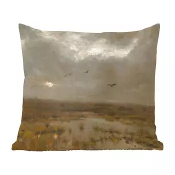 MuchoWow Декоративная подушка Диванная подушка Декоративная подушка для гостиной 60 x 60 см Болото - Картина Антона Мауве - Чехол на подушку - Хлопчатобумажная ткань - Декоративные наволочки