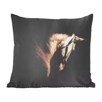 MuchoWow Декоративная подушка Диванная подушка Декоративная подушка для гостиной 60 x 60 см Лошади - Недоуздок - Черный - Чехол на подушку - Хлопчатобумажная ткань - Декоративные наволочки