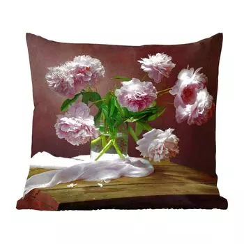 MuchoWow Декоративная подушка Диванная подушка Декоративная подушка для гостиной 60 x 60 см Пионы - Натюрморт - Цветы - Чехол на подушку - Хлопчатобумажная ткань - Декоративные наволочки