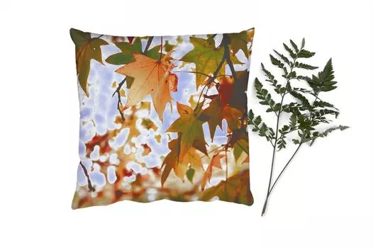 MuchoWow Декоративная подушка Диванная подушка Декоративная подушка для гостиной 60 x 60 см Натуральный - Осенние листья - Рустикальный стиль - Наволочка - Хлопчатобумажная ткань - Декоративные наволочки