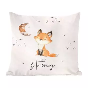 MuchoWow Декоративная подушка Диванная подушка Декоративная подушка для гостиной 60 x 60 см Цитаты - Акварель - Будь сильным - Дети - Лиса - Животные - Чехлы на подушки - Хлопчатобумажная ткань - Декоративные наволочки