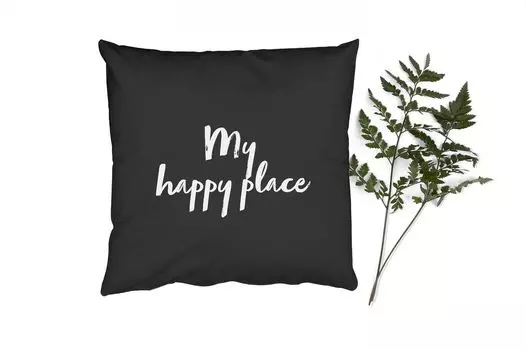 MuchoWow Декоративная подушка Диванная подушка Декоративная подушка для гостиной 40 x 40 см Цитаты - Текст - My Happy Place - Чехлы на диванные подушки - без наполнителя