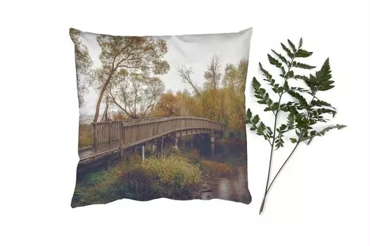 MuchoWow Декоративная подушка Диванная подушка Декоративная подушка для гостиной 40 x 40 см Осень - Мост - Деревья - Чехлы на диванные подушки - без наполнителя