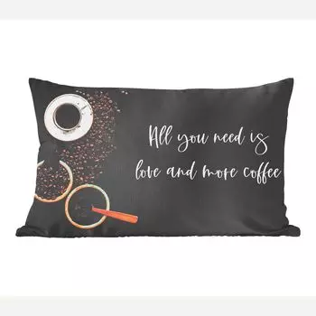 MuchoWow Декоративная подушка Диванная подушка Декоративная подушка для гостиной 50 x 30 см Пословицы - Кофе - Любовь - Цитаты - Все, что вам нужно, это любовь и еще кофе - Чехлы на диванные подушки - без наполнителя