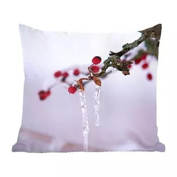 MuchoWow Декоративная подушка Диванная подушка Декоративная подушка для гостиной 45 x 45 см Ягоды - Зима - Сосульки - Чехлы для подушек - Декоративные чехлы для подушек - Декоративные чехлы для подушек