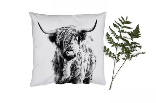 MuchoWow Декоративная подушка Диванная подушка Декоративная подушка для гостиной 60 x 60 см Черно-белый - Шотландский горец - Животные - Наволочка - Хлопчатобумажная ткань - Декоративные наволочки