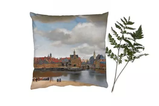 MuchoWow Декоративная подушка Диванная подушка Декоративная подушка для гостиной 60 x 60 см Vermeer - Город - Старые мастера - Искусство - Наволочки - Хлопчатобумажная ткань - Декоративные наволочки