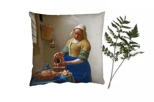 MuchoWow Декоративная подушка Диванная подушка Декоративная подушка для гостиной 60 x 60 см Доярка - Искусство - Старые мастера - Вермеер - Чехлы на подушки - Хлопчатобумажная ткань - Декоративные наволочки
