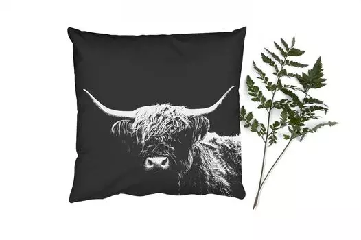 MuchoWow Декоративная подушка Диванная подушка Декоративная подушка для гостиной 60 x 60 см Шотландский горец - Корова - Черный - Белый - Животные - Чехол на подушку - Хлопчатобумажная ткань - Декоративные наволочки, мультиколор
