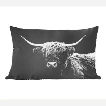 MuchoWow Декоративная подушка Диванная подушка Декоративная подушка для гостиной 50 x 30 см Шотландский горец - Корова - Черный - Белый - Животные - Чехлы на диванные подушки - без наполнителя