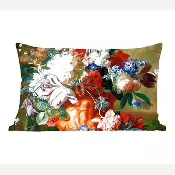 MuchoWow Декоративная подушка Диванная подушка Декоративная подушка для гостиной 60 x 40 см Искусство - Старые мастера - Букет цветов в урне - Чехлы на подушки - Декоративные наволочки - Декоративные наволочки