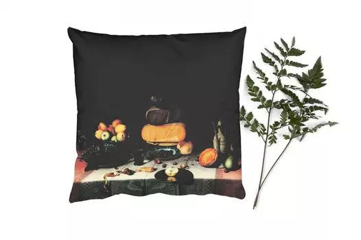 MuchoWow Декоративная подушка Диванная подушка Декоративная подушка для гостиной 40 x 40 см Натюрморт с сыром - Произведение искусства - Старые мастера - Чехлы на диванные подушки - без наполнителя