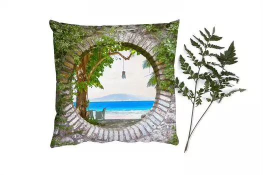 MuchoWow Декоративная подушка Диванная подушка Декоративная подушка для гостиной 60 x 60 см Пляж - Прозрачный - Тропический - Пляжный стул - Чехол на подушку - Хлопчатобумажная ткань - Декоративные наволочки