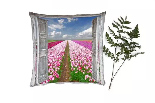 MuchoWow Декоративная подушка Диванная подушка Декоративная подушка для гостиной 60 x 60 см Цветы - Тюльпаны - Вид - Радуга - Чехол на подушку - Хлопчатобумажная ткань - Декоративные наволочки