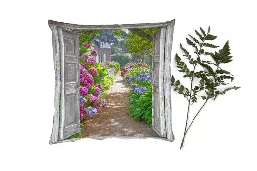 MuchoWow Декоративная подушка Диванная подушка Декоративная подушка для гостиной 60 x 60 см Вид - Гортензия - Цветы - Наволочка - Хлопчатобумажная ткань - Декоративные наволочки