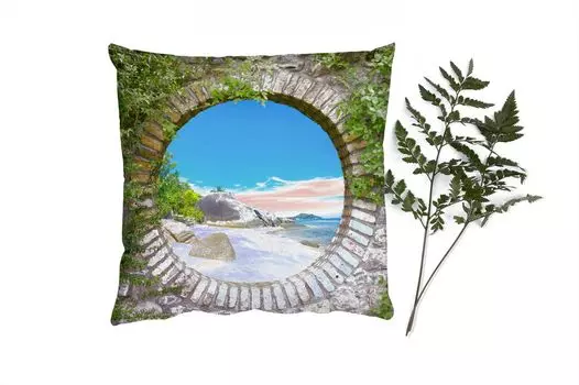 MuchoWow Декоративная подушка Диванная подушка Декоративная подушка для гостиной 60 x 60 см Лето - Пляж - Вид - Тропический - Наволочка - Хлопчатобумажная ткань - Декоративные наволочки