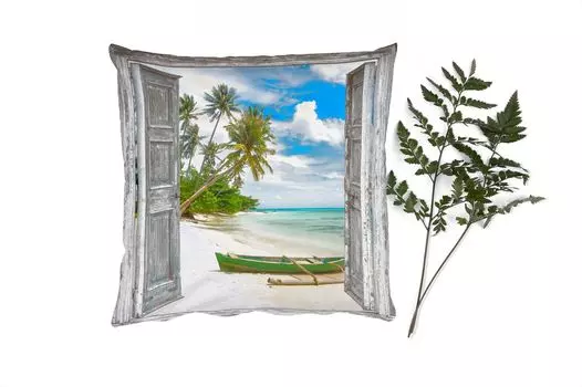 MuchoWow Декоративная подушка Диванная подушка Декоративная подушка для гостиной 45 x 45 см Каноэ - Пляж - Пальма - Вид - Чехлы на подушки - Декоративные чехлы на подушки - Декоративные чехлы на подушки