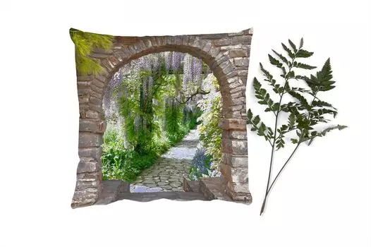 MuchoWow Декоративная подушка Диванная подушка Декоративная подушка для гостиной 60 x 60 см Лес - Вид - Камни - Дорожка - Чехол на подушку - Хлопчатобумажная ткань - Декоративные наволочки