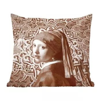 MuchoWow Декоративная подушка Диванная подушка Декоративная подушка для гостиной 60 x 60 см Девушка с жемчужной сережкой - Вермеер - Коричневый - Чехол на подушку - Хлопчатобумажная ткань - Декоративные наволочки