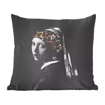 MuchoWow Декоративная подушка Диванная подушка Декоративная подушка для гостиной 60 x 60 см Девушка с жемчужной сережкой - Старый мастер - Принт пантеры - Чехол на подушку - Хлопчатобумажная ткань - Декоративные наволочки