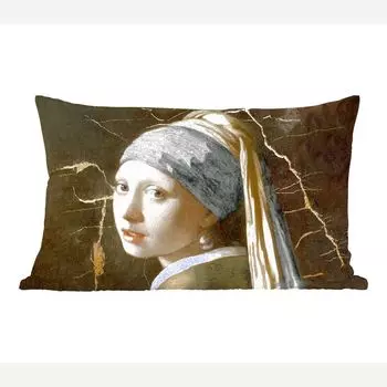 MuchoWow Декоративная подушка Диванная подушка Декоративная подушка для гостиной 60 x 40 см Девушка с жемчужной сережкой - Вермеер - Мрамор - Чехлы на подушки - Декоративные чехлы на подушки - Декоративные чехлы на подушки