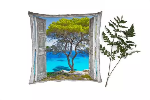 MuchoWow Декоративная подушка Диванная подушка Декоративная подушка для гостиной 60 x 60 см Дерево - Тропический - Море - Вид - Пляж - Наволочка - Хлопчатобумажная ткань - Декоративные наволочки