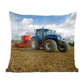 MuchoWow Декоративная подушка Диванная подушка Декоративная подушка для гостиной 45 x 45 см Трактор - Синий - Деревенская жизнь - Облака - Чехлы для подушек - Декоративные чехлы для подушек - Декоративные чехлы для подушек