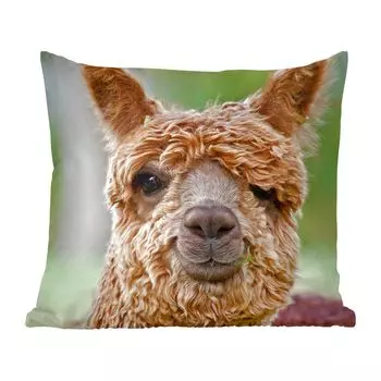 MuchoWow Декоративная подушка Диванная подушка Декоративная подушка для гостиной 60 x 60 см Лама - Коричневый - Макро - Чехол на подушку - Хлопчатобумажная ткань - Декоративные наволочки