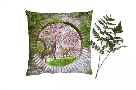 MuchoWow Декоративная подушка Диванная подушка Декоративная подушка для гостиной 60 x 60 см Прозрачный - Сакура - Цветение - Японский - Чехол на подушку - Хлопчатобумажная ткань - Декоративные наволочки