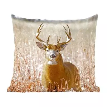 MuchoWow Декоративная подушка Диванная подушка Декоративная подушка для гостиной 45 x 45 см Олень - Трава - Осень - Животные - Природа - Рога - Чехлы на подушки - Декоративные наволочки - Декоративные наволочки